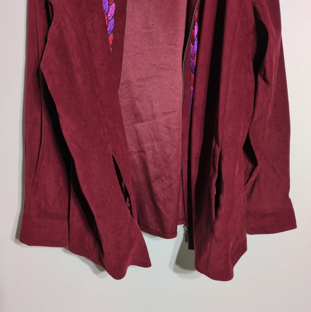 Bob Mackie Zippered Jacket 2X Wearable Art Cranberry Embroidery Tassels Lined - Picture 8 of 14